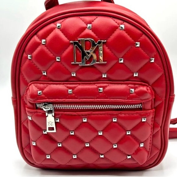 Badgley Mischka Mini Quilted Studded Backpack Red - Picture 4 of 5